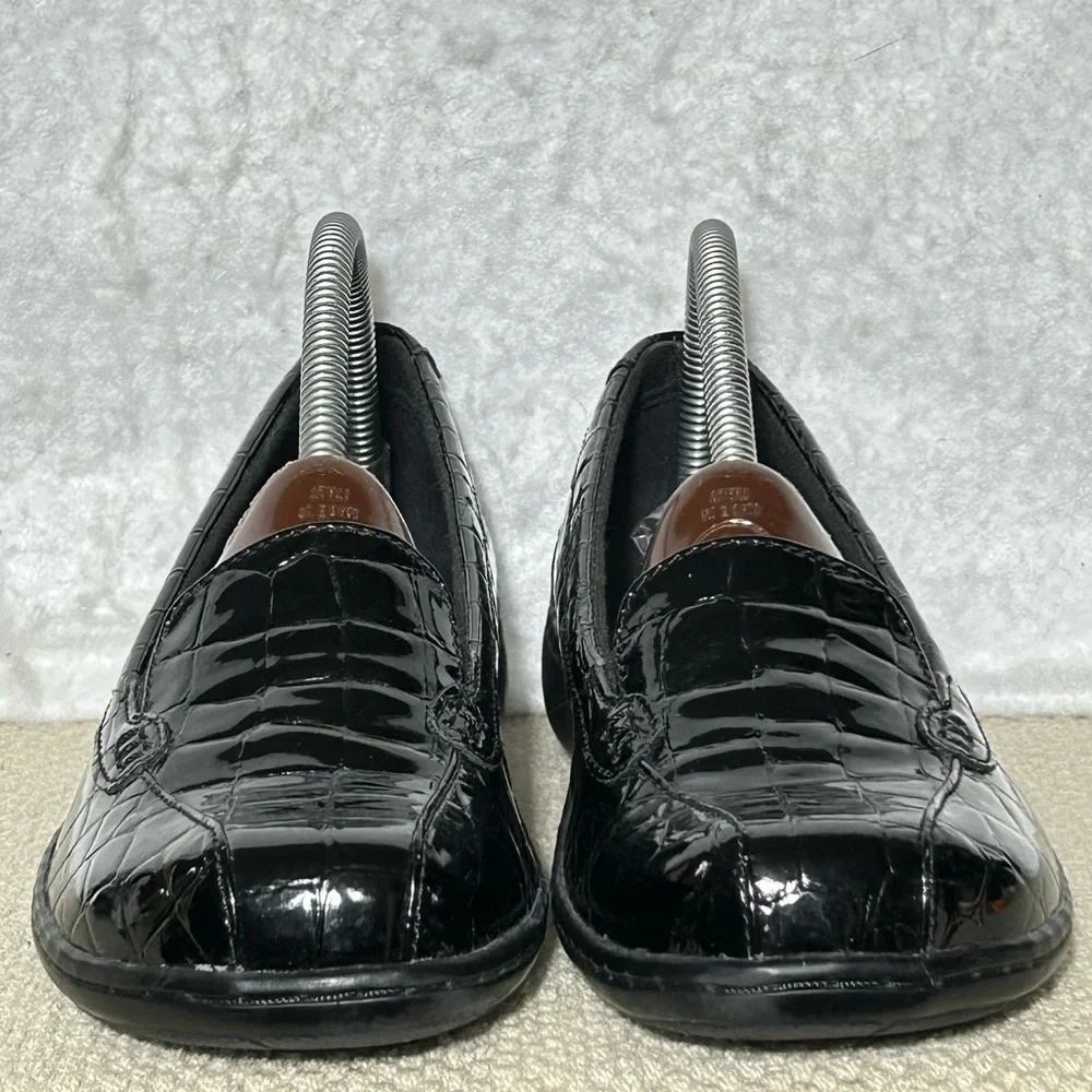 Clarks Womens Black Patent Crocodile Ashland Jam Slip On Loafer Shoes SZ 7M